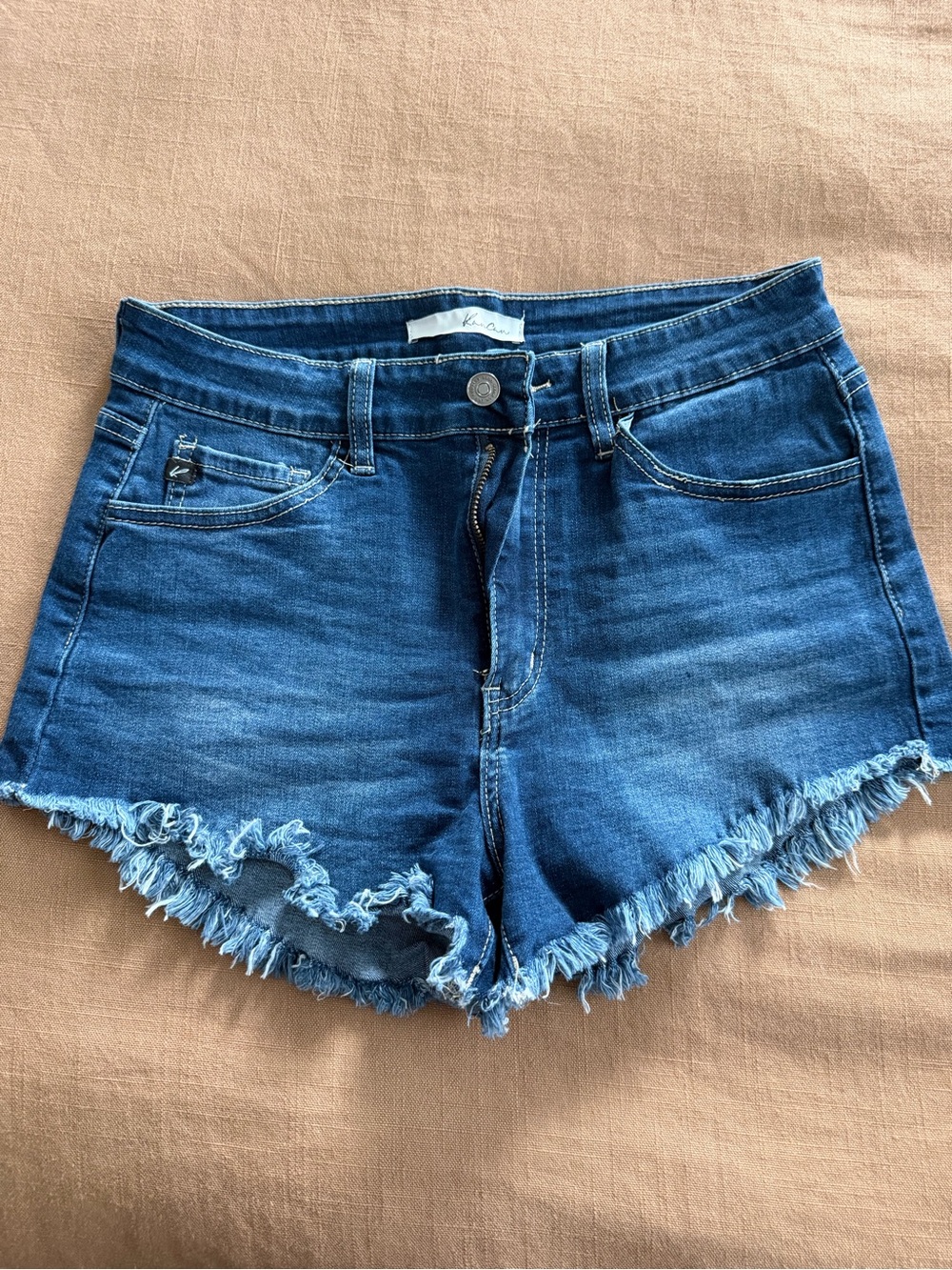 KanCan High-Rise Frayed Hem Denim Shorts - Blue